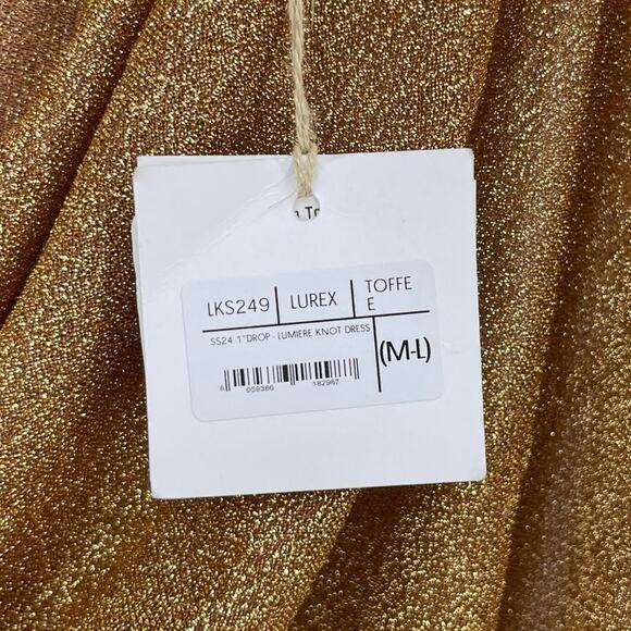 Oseree | SS24 Lumière Knot Dress Toffee Gold Glitter One Shoulder Midi Dress M-L - Picture 7 of 16